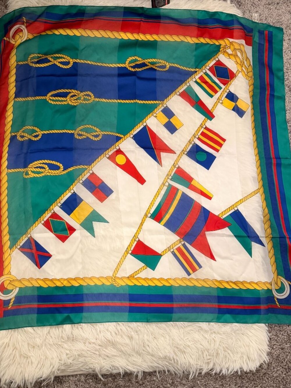 Vintage NOS JC Penney Polyester Scarf Nautical Flags Rope Italy